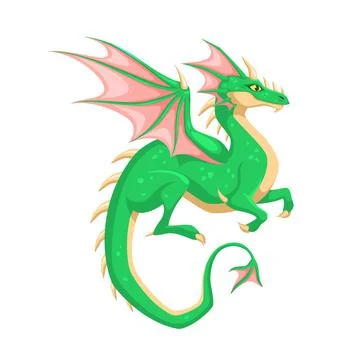 Magic Dragon. Winged green dragon. Fantasy vibrant colors creature, mythical Stock Illustration