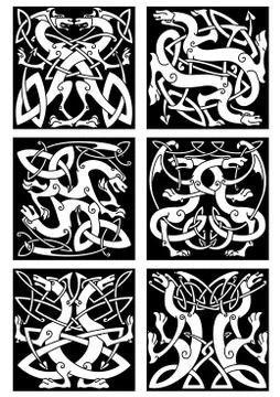 Magic dragons celtic knot patterns in tribal style Illustrazione stock