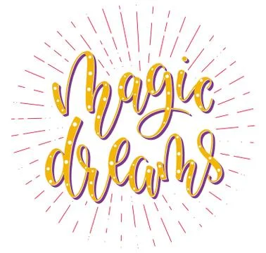 Magic dreams multicolored lettering with rays, vector stock illustration. Stock Illustration