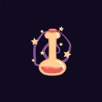 Magic elixir or liquid potion in flask vector illustration isolated on white. Stock Illustration