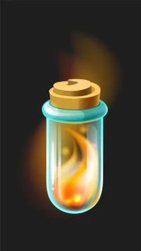 Magic elixir. Pharmacy bottle for medicine or poison, alchemist substance in Stock Illustration