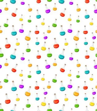 Magic elixir seamless pattern for halloween. Cartoon background with liquid f Stock Illustration