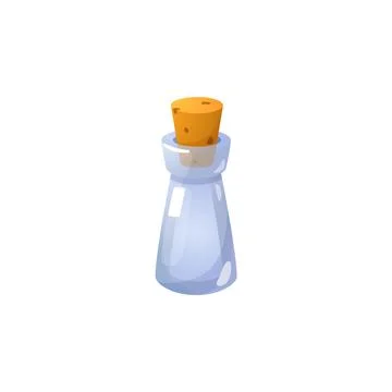 Magic empty potion flask, vector glass bottle with corkwood plug and nothing Stock Illustration