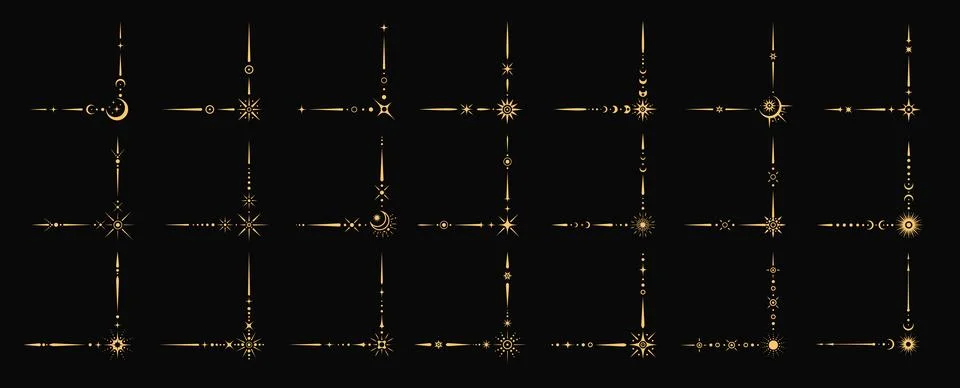 Magic esoteric celestial border corners vector set Ilustración de archivo
