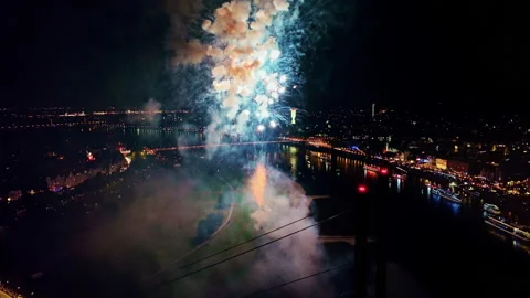 Magic explosion of fireworks in the air over the city. 스톡 동영상 220339499