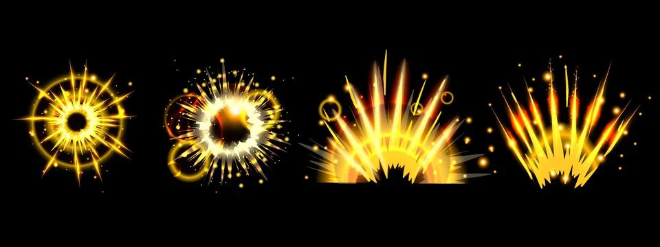 Magic explosive circle, vector gold game sparkle, yellow radial light effect Stock Illustration