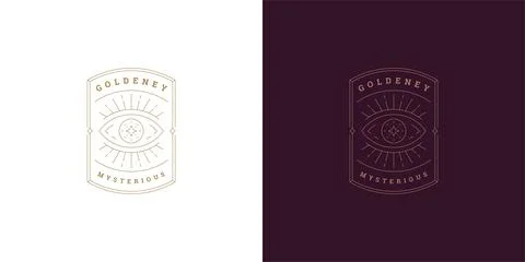 Magic eye logo emblem design template vector illustration in minimal line a.. Stock Illustration