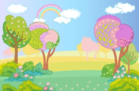 Magic fabulous background with rainbow vector illustration Stock Illustration