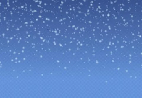 Magic falling snow Christmas overlay. Subtle flying snow flakes on blue winter Stock Illustration