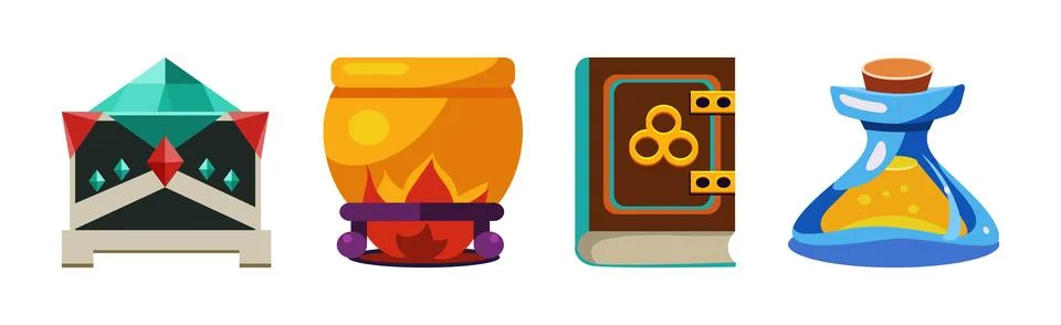 Magic Fantastic Object and Elements for Sorcery Vector Set Stock Illustration