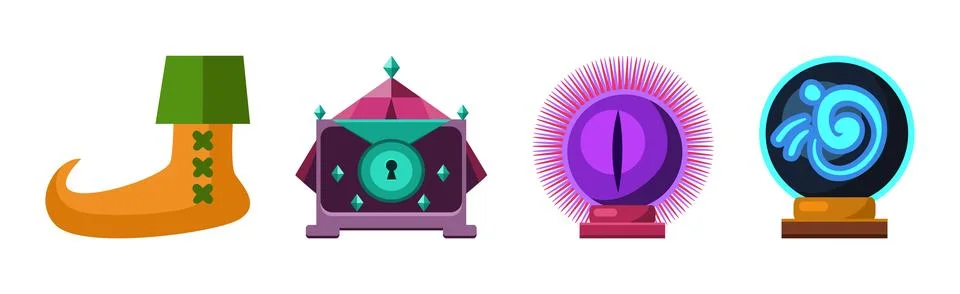 Magic Fantastic Object and Elements for Sorcery Vector Set Stock Illustration