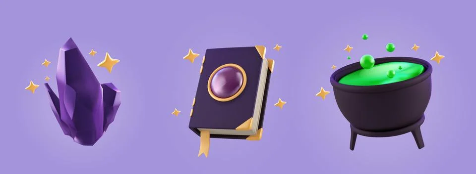 Magic fantasy witch elements and tools Illustrazione stock