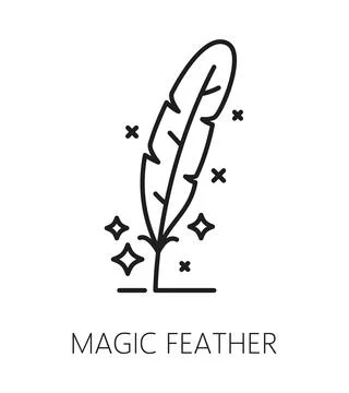Magic feather, witchcraft and magic outline icon Stock Illustration