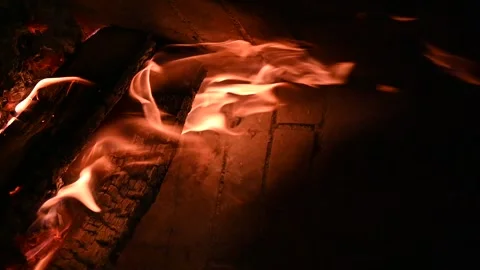 The magic of the fire of the wood fireplace (22) Stock Footage 296682920