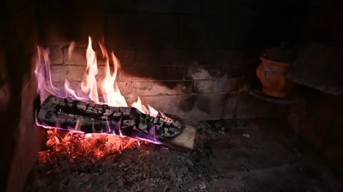 The magic of the fire of the wood fireplace (3) Stock Footage 296682540