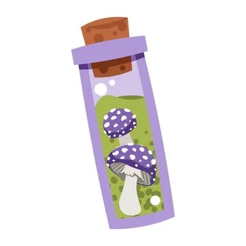 Magic Fly Agaric Potion in Glass Bottle Flat Vector Illustration Isolated on Stock Illustration