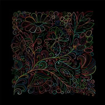 Magic forest with birds, background for your design Stock Illustration