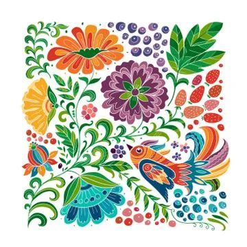 Magic forest with birds, background for your design Stock Illustration