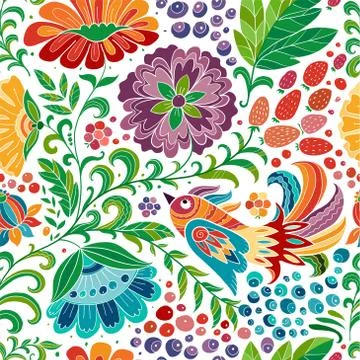 Magic forest with birds, seamless pattern for your design Stock Illustration