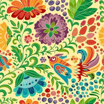 Magic forest with birds, seamless pattern for your design イラスト素材