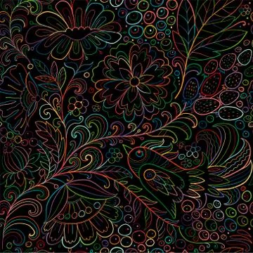 Magic forest with birds, seamless pattern for your design Stock Illustration