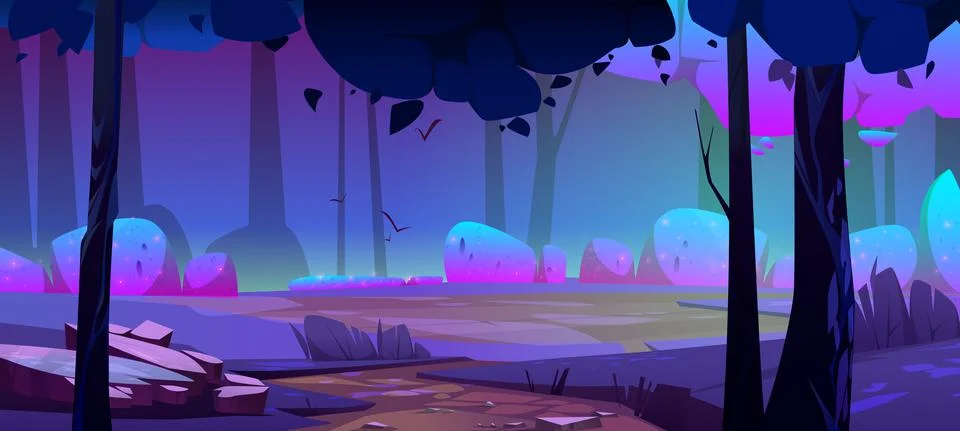 Magic forest landscape with trees at night イラスト素材