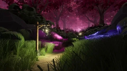 Magic Forest Lantern, Plants, Bright Butterflies 3D Animations Renderings CG Stock Footage 221622286