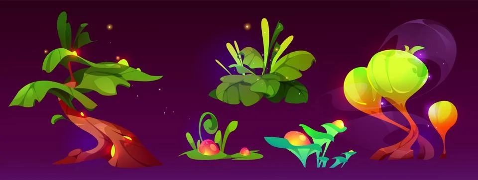 Magic forest plants in cartoon vector illustration Stock Illustration