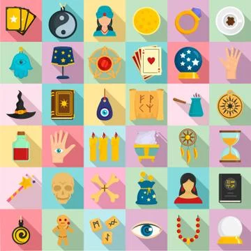 Magic fortune teller icons set, flat style Stock Illustration