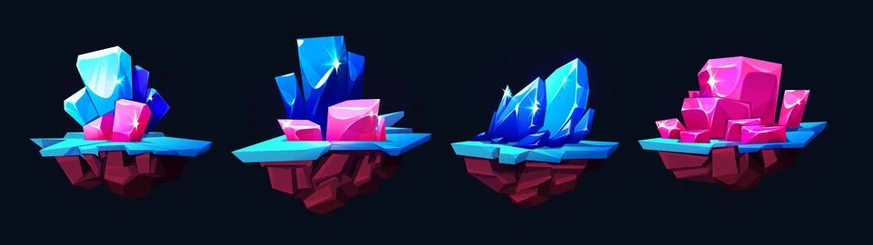 Magic game crystal floating stone island vector 스톡 일러스트