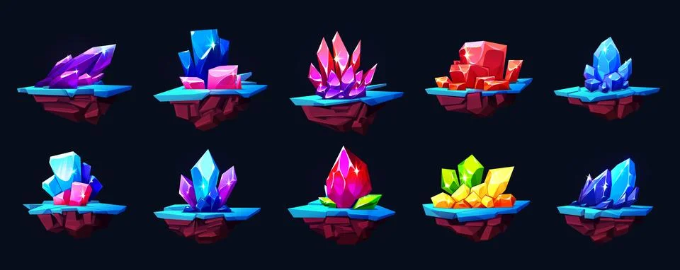 Magic game crystal floating stone island vector Illustrazione stock