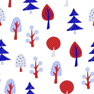 Magic garden seamless pattern with different trees. Stock-Illustration