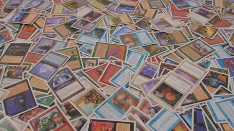 Magic the gathering cards on table 4k Stock Footage 143443965