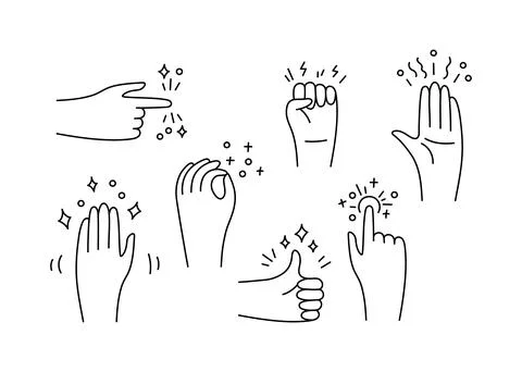Magic gestures of hand with decorative elements doodle line icon set. Differe Stock Illustration