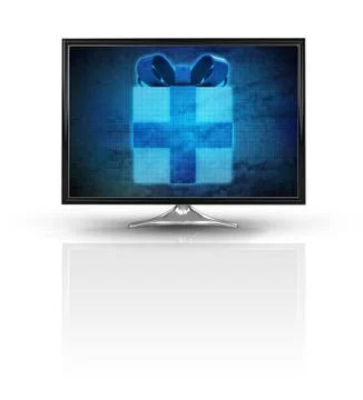 Magic gift on blue new modern screen isolated on white illustration 스톡 일러스트
