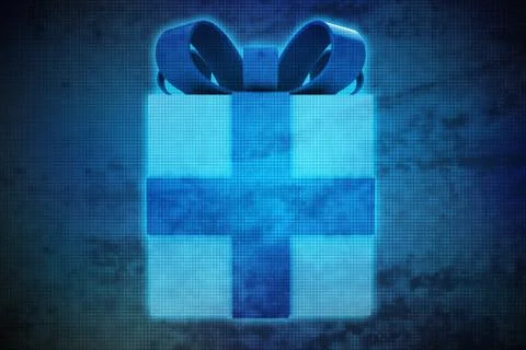 Magic gift on blue shiny pixel grid screen modern technology illustration Stock Illustration