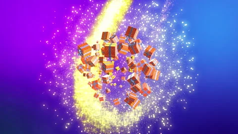 Magic gift box explosion Stock Footage 165782416