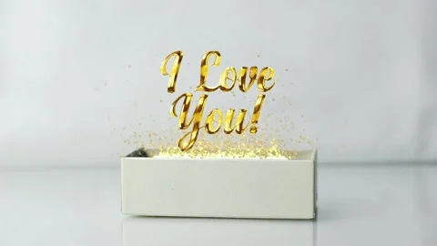 Magic gift box with shining particles and hearts, I love you golden text Stock Footage 140520605
