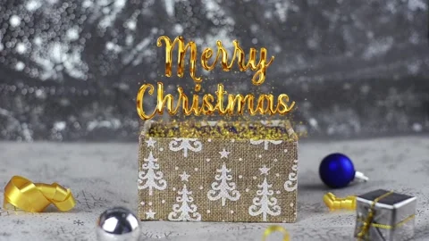 Magic gift box with shining particles, merry christmas and new year golden text Video stock 140520629