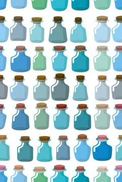 Magic glass empty bottle seamless pattern. Vector background from magic pot. Stock Illustration