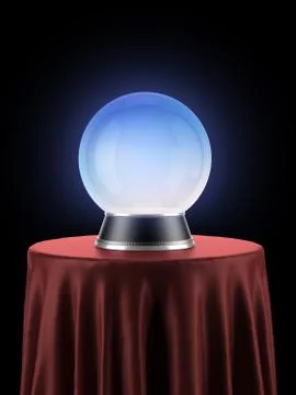 Magic globe on table covered with red cloth Stock Illustration