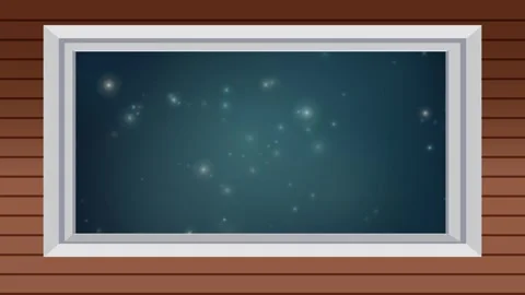 Magic Glow Particles Drifting Up Behind a Wooden Window Frame Stock Footage 345125281