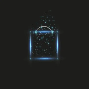 Magic glowing blue box on a black background Stock Illustration