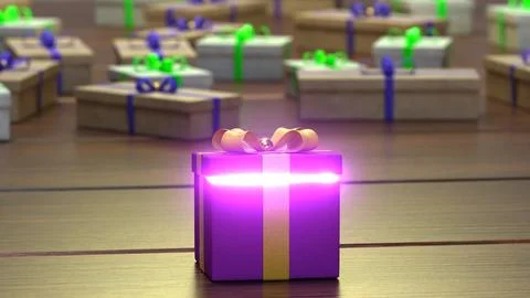 Magic Glowing Gift Box With Open Lid 스톡 일러스트