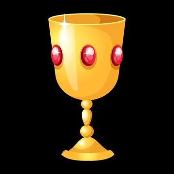 Magic goblet. Golden cup with ruby gemstones. Treasure shiny antique glass. Gold Stock Illustration