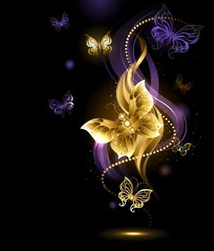 Magic Gold Butterflies Stock Illustration