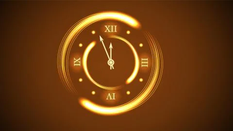 Magic gold clock countdown five minute time. Happy New Year background. Golde Stock Illustration