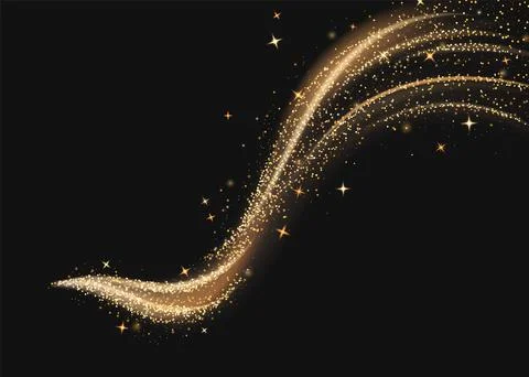 Magic gold glitter dust and star light wave vector Stock Illustration