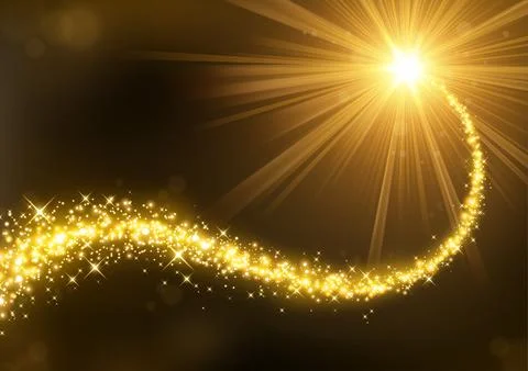 Magic Gold Glitter with Illuminated Light Background, Vector Illustration Stock Illustration