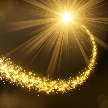 Magic Gold Glitter with Illuminated Light Background, Vector Illustration Stock Illustration